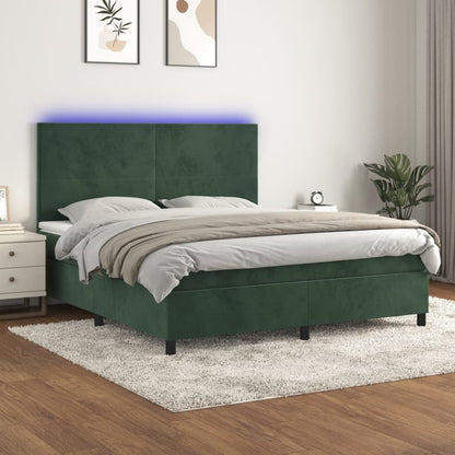 Boxspringbett mit Matratze & LED Dunkelgrün 160x200 cm Samt