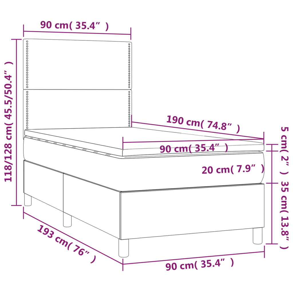 Boxspringbett mit Matratze & LED Dunkelgrün 90x190 cm Samt