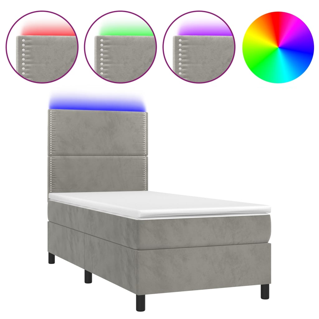 Boxspringbett mit Matratze & LED Hellgrau 90x200 cm Samt