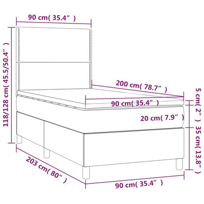 Boxspringbett mit Matratze & LED Hellgrau 90x200 cm Samt