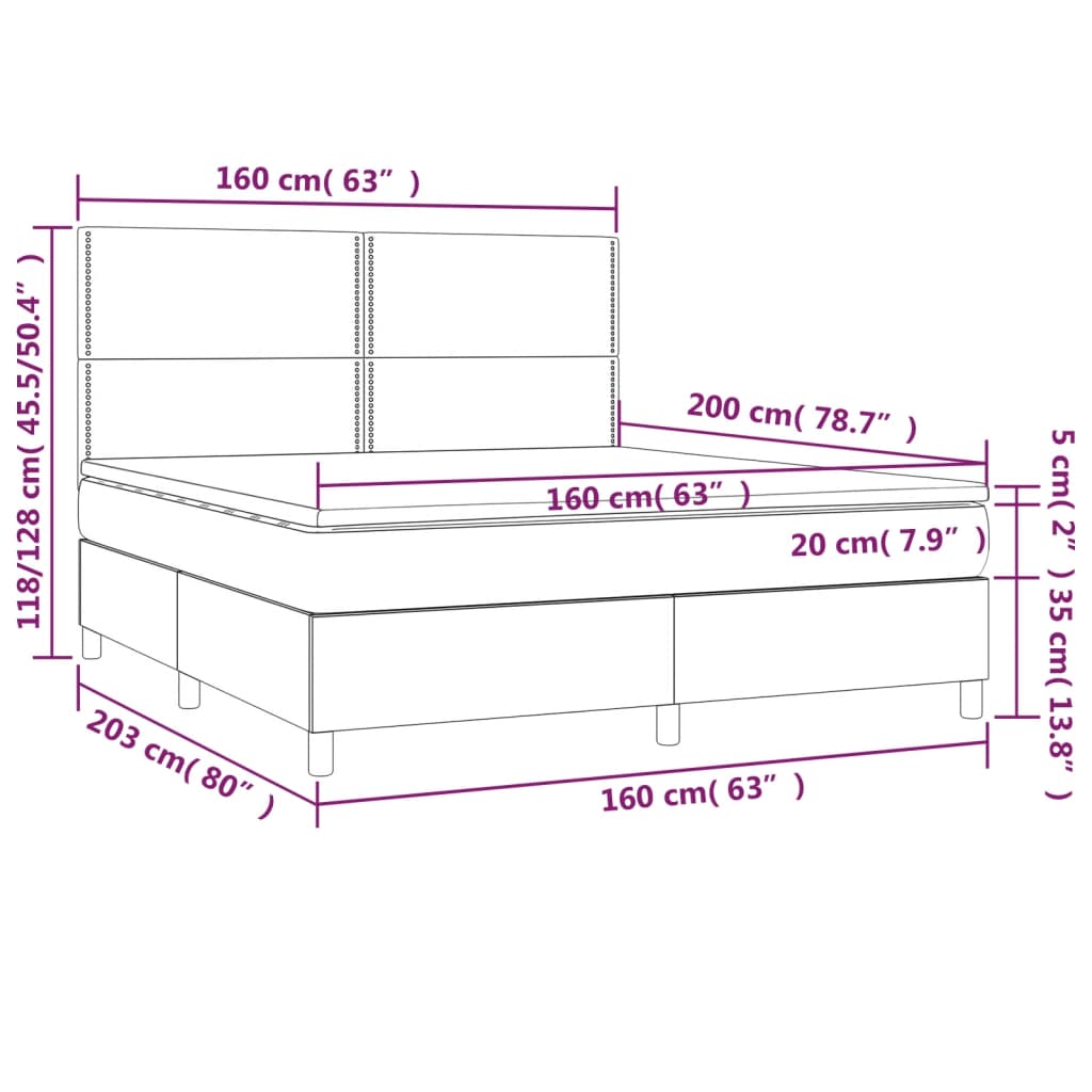 Boxspringbett mit Matratze & LED Hellgrau 160x200 cm Samt