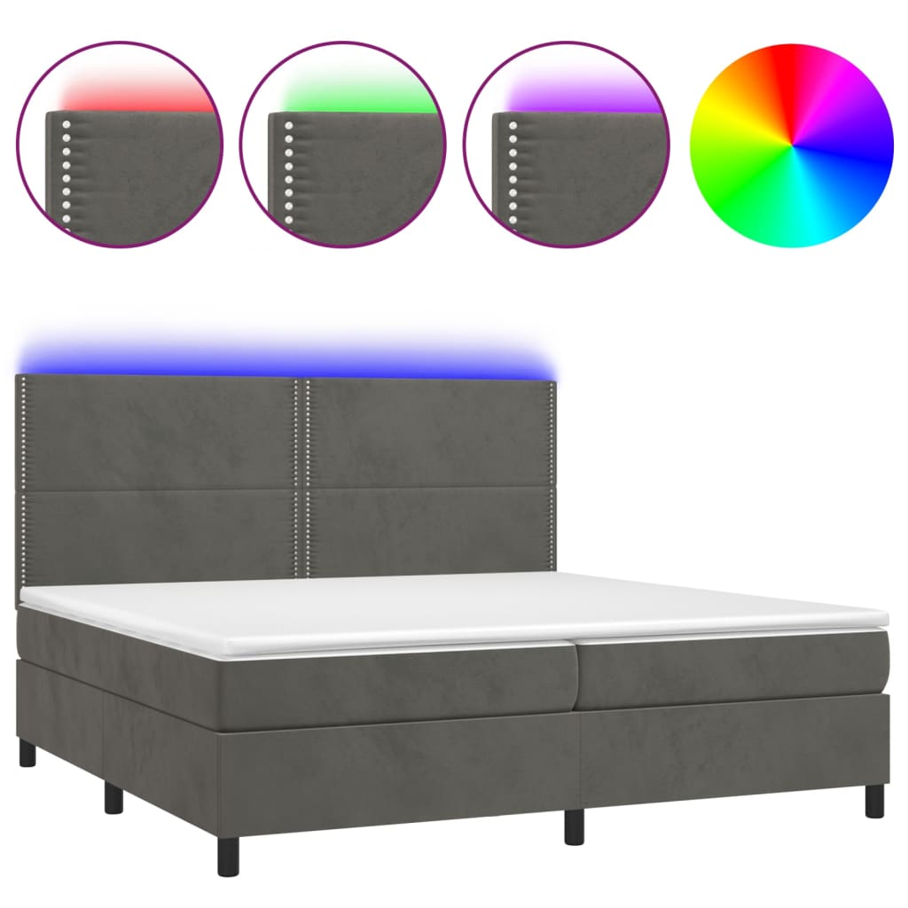 Boxspringbett mit Matratze & LED Dunkelgrau 200x200 cm Samt