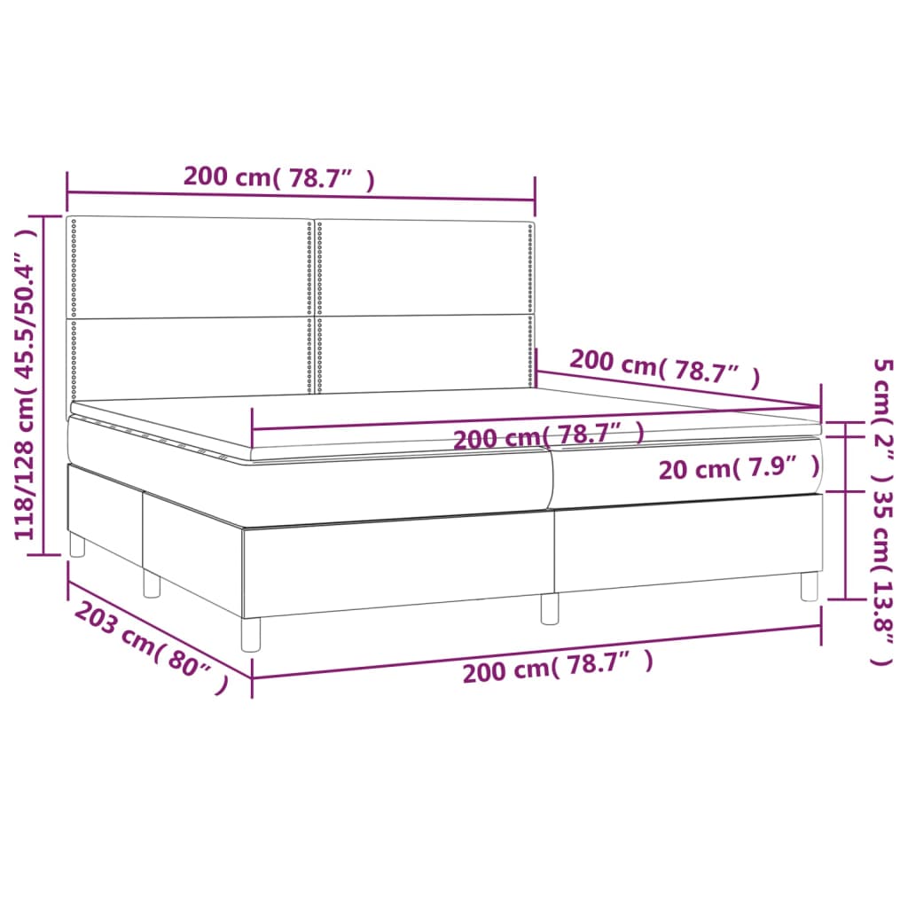 Boxspringbett mit Matratze & LED Dunkelgrau 200x200 cm Samt