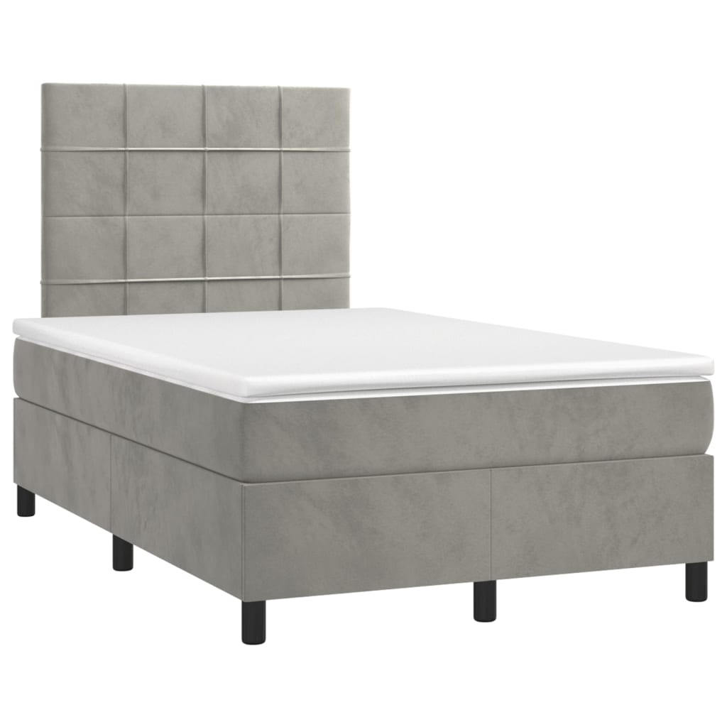 Boxspringbett mit Matratze & LED Hellgrau 120x200 cm Samt