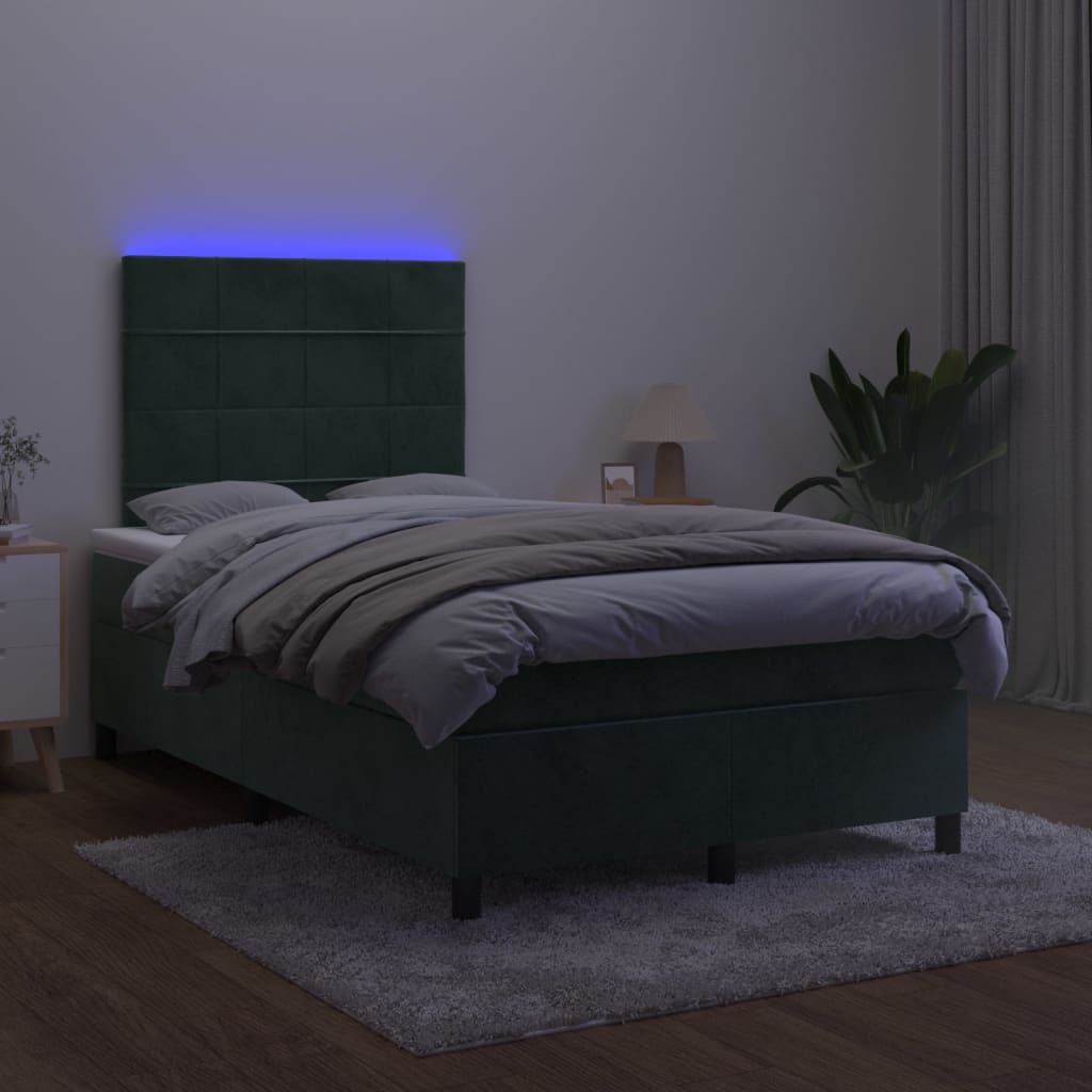 Boxspringbett mit Matratze & LED Dunkelgrün 120x200 cm Samt