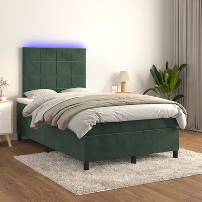 Boxspringbett mit Matratze & LED Dunkelgrün 120x200 cm Samt