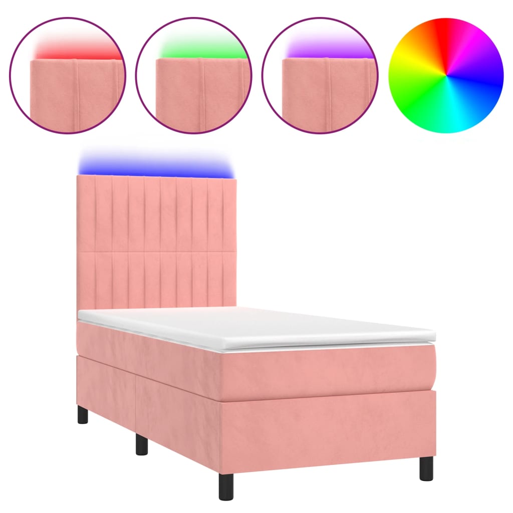 Boxspringbett mit Matratze & LED Rosa 90x190 cm Samt