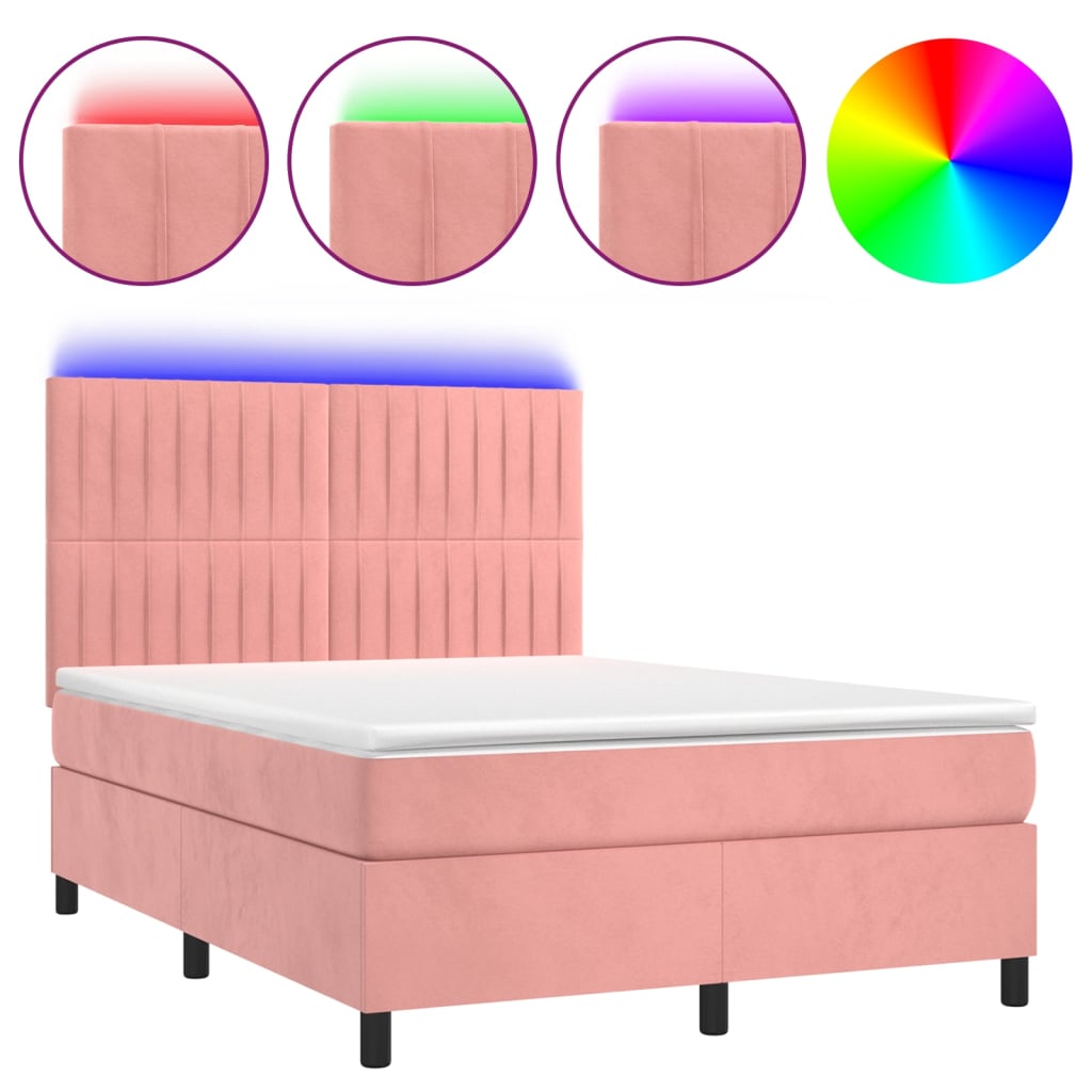 Boxspringbett mit Matratze & LED Rosa 140x200 cm Samt