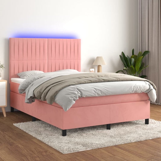 Boxspringbett mit Matratze & LED Rosa 140x200 cm Samt