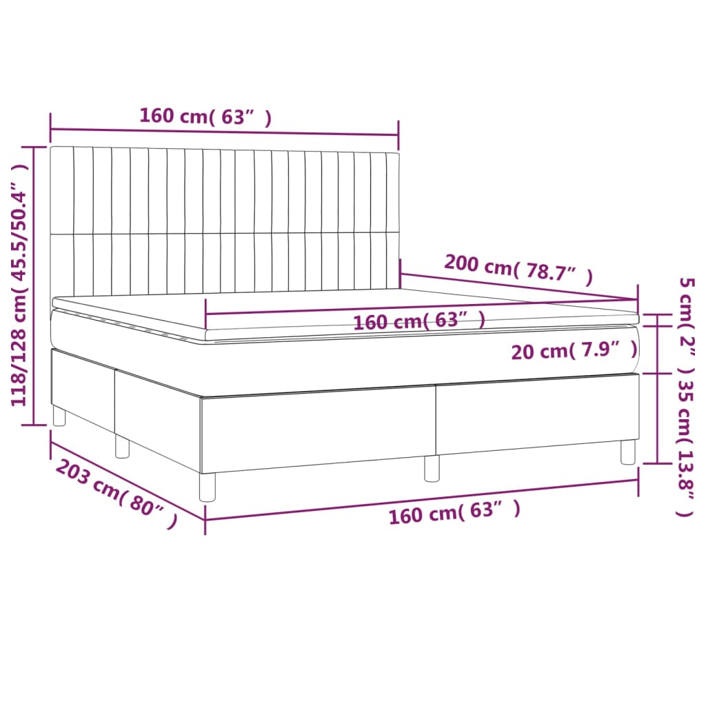 Boxspringbett mit Matratze & LED Hellgrau 160x200 cm Samt