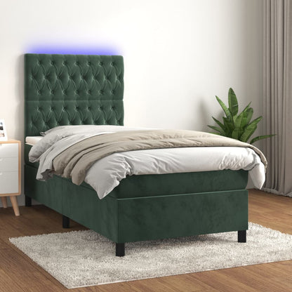 Boxspringbett mit Matratze & LED Dunkelgrün 80x200 cm Samt