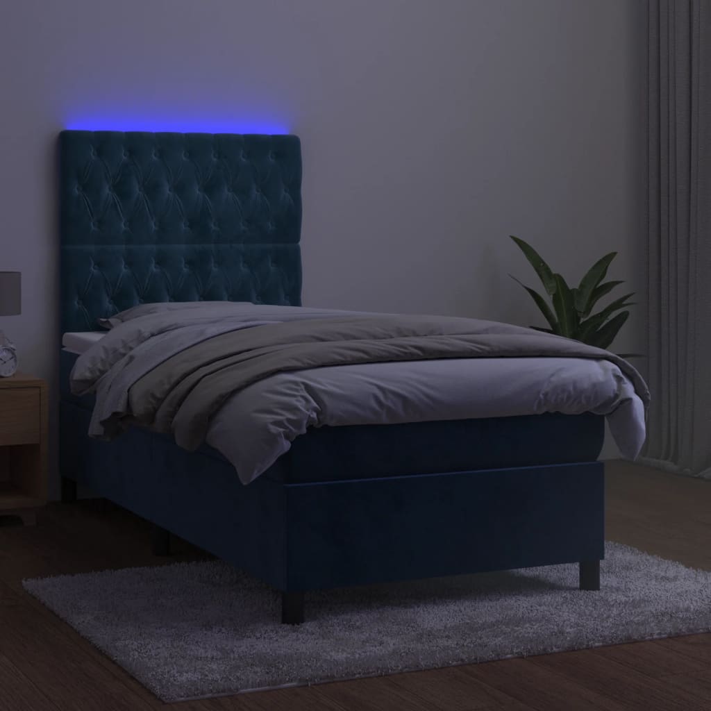 Boxspringbett mit Matratze & LED Dunkelblau 80x200 cm Samt