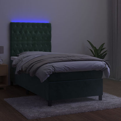 Boxspringbett mit Matratze & LED Dunkelgrün 100x200 cm Samt