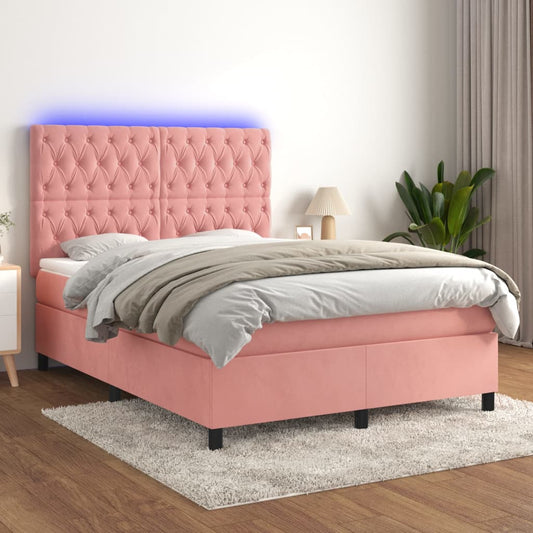 Boxspringbett mit Matratze & LED Rosa 140x200 cm Samt