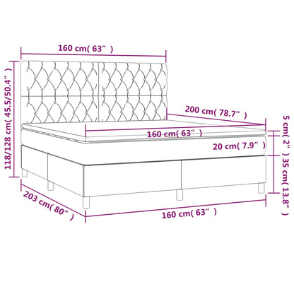 Boxspringbett mit Matratze & LED Dunkelgrau 160x200 cm Samt