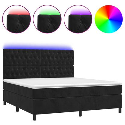 Boxspringbett mit Matratze & LED Schwarz 160x200 cm Samt