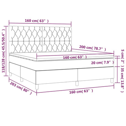 Boxspringbett mit Matratze & LED Schwarz 160x200 cm Samt