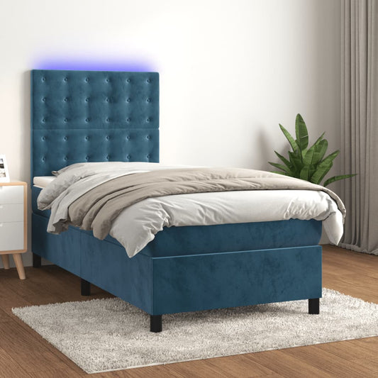 Boxspringbett mit Matratze & LED Dunkelblau 90x190 cm Samt