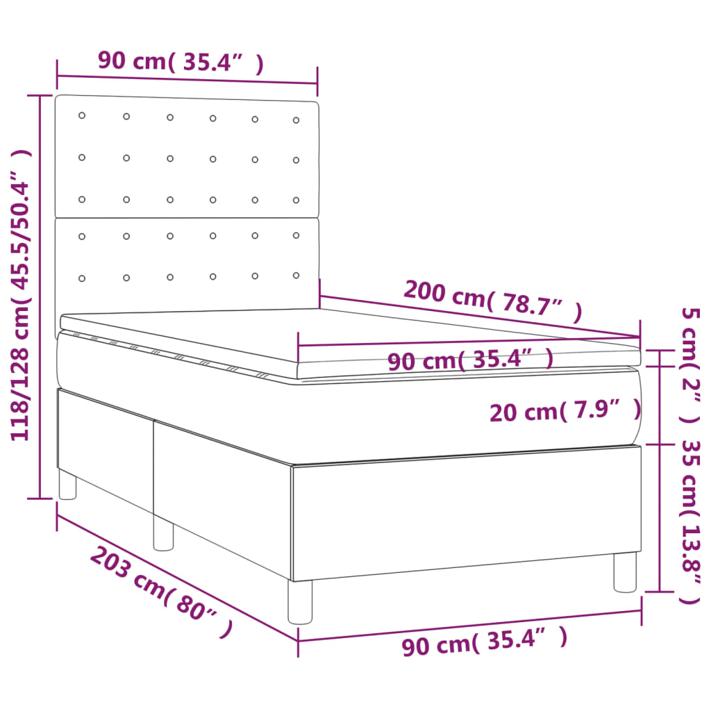 Boxspringbett mit Matratze & LED Hellgrau 90x200 cm Samt