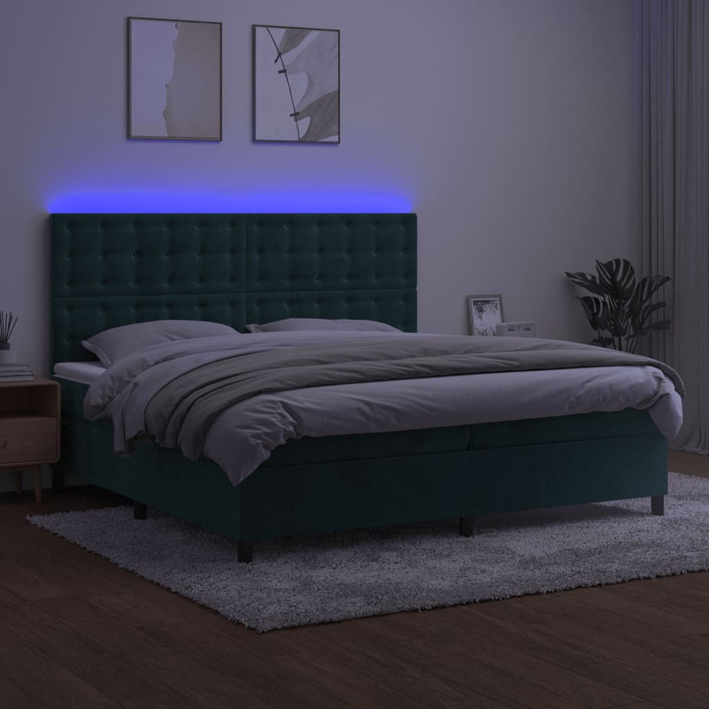 Boxspringbett mit Matratze & LED Dunkelgrün 200x200 cm Samt