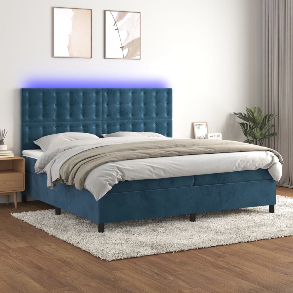 Boxspringbett mit Matratze & LED Dunkelblau 200x200 cm Samt