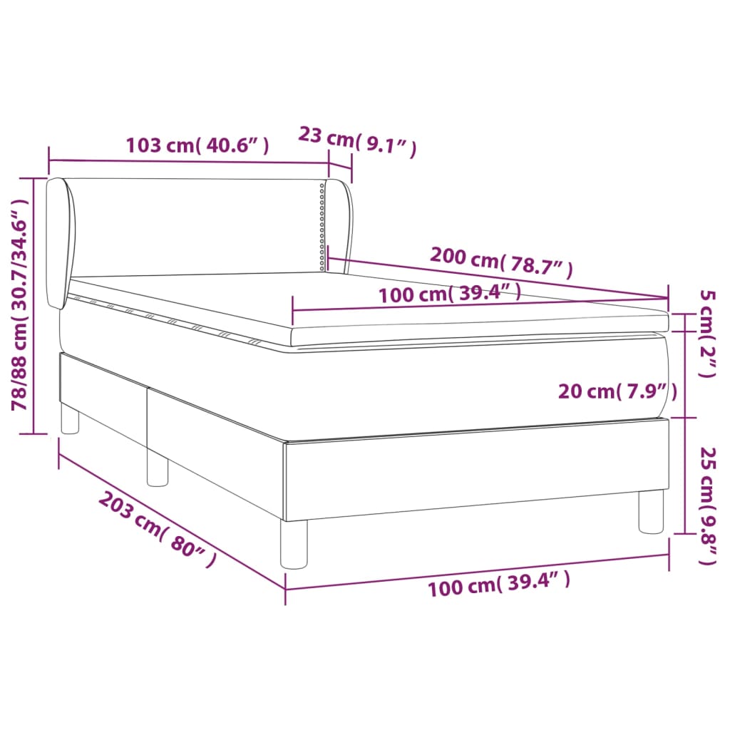 Boxspringbett mit Matratze Dunkelgrau 100x200 cm Stoff