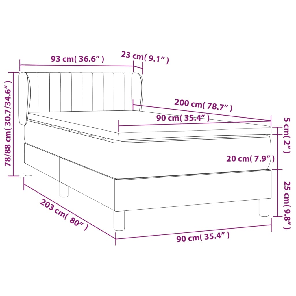 Boxspringbett mit Matratze Taupe 90x200 cm Stoff