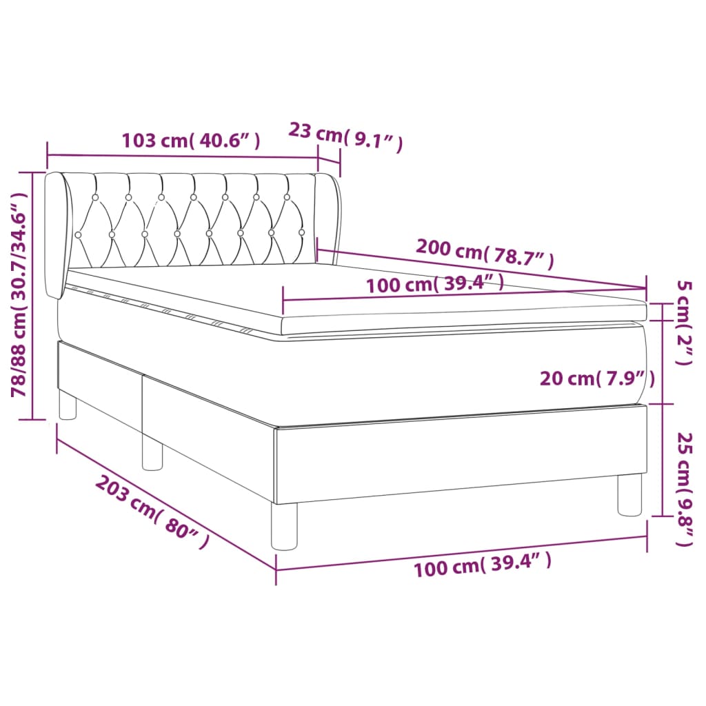 Boxspringbett mit Matratze Hellgrau 100x200 cm Stoff