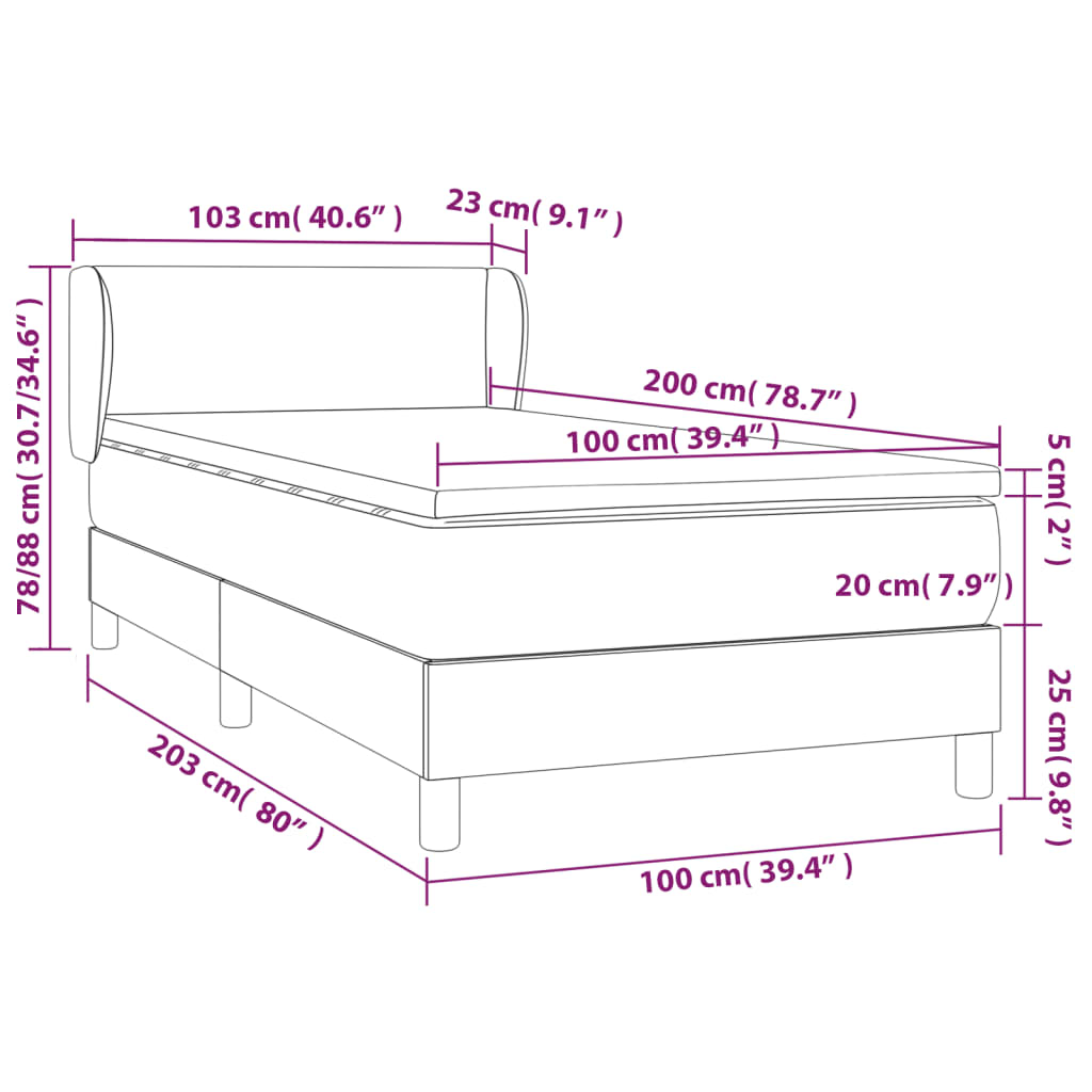 Boxspringbett mit Matratze Blau 100x200 cm Stoff