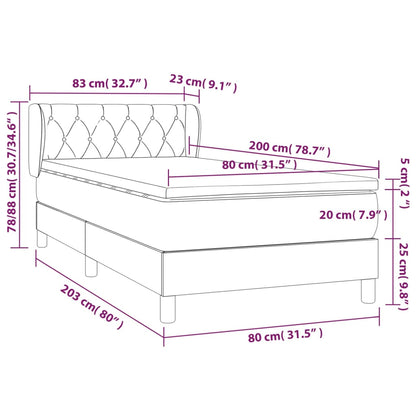 Boxspringbett mit Matratze Hellgrau 80x200 cm Stoff