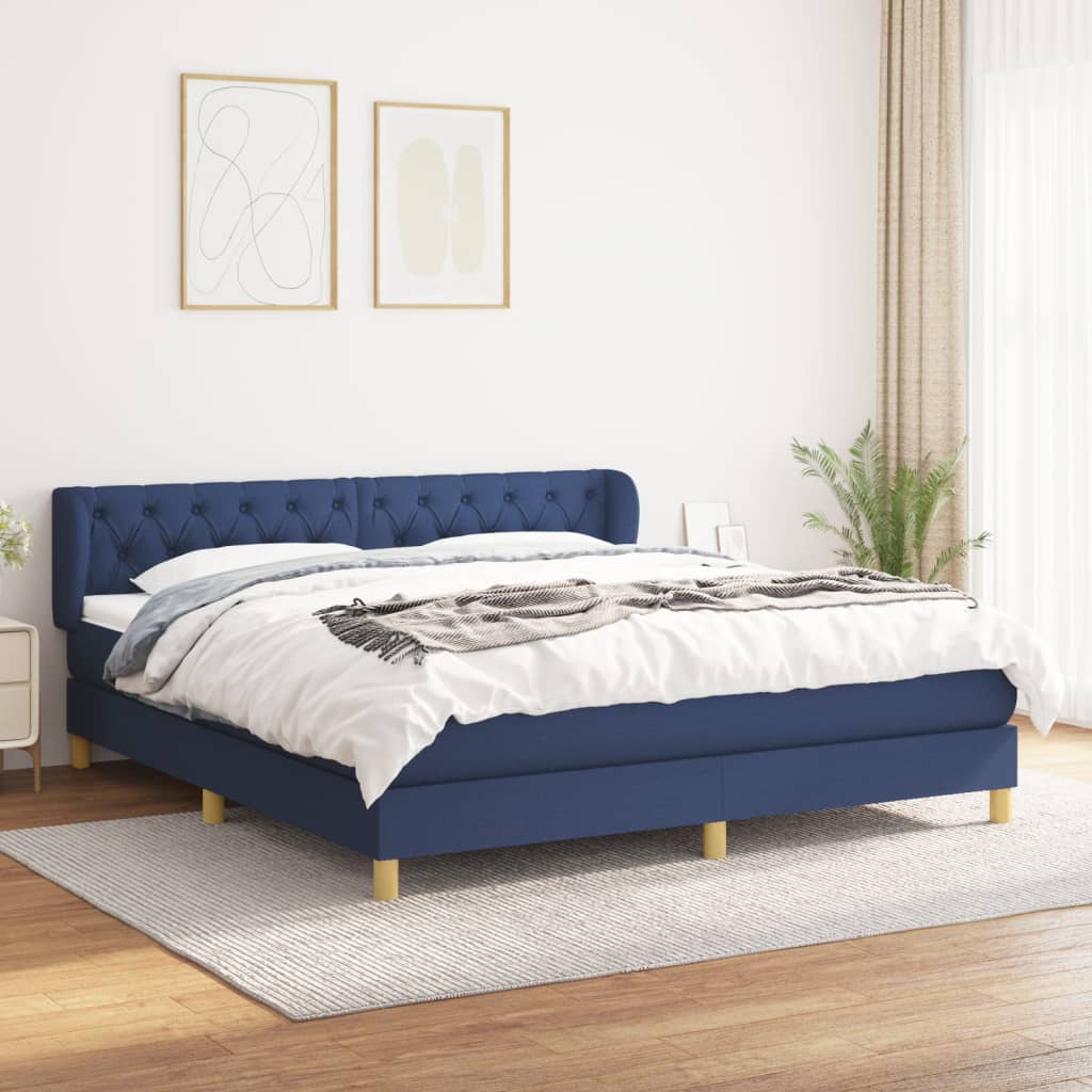 Boxspringbett mit Matratze Blau 160x200 cm Stoff