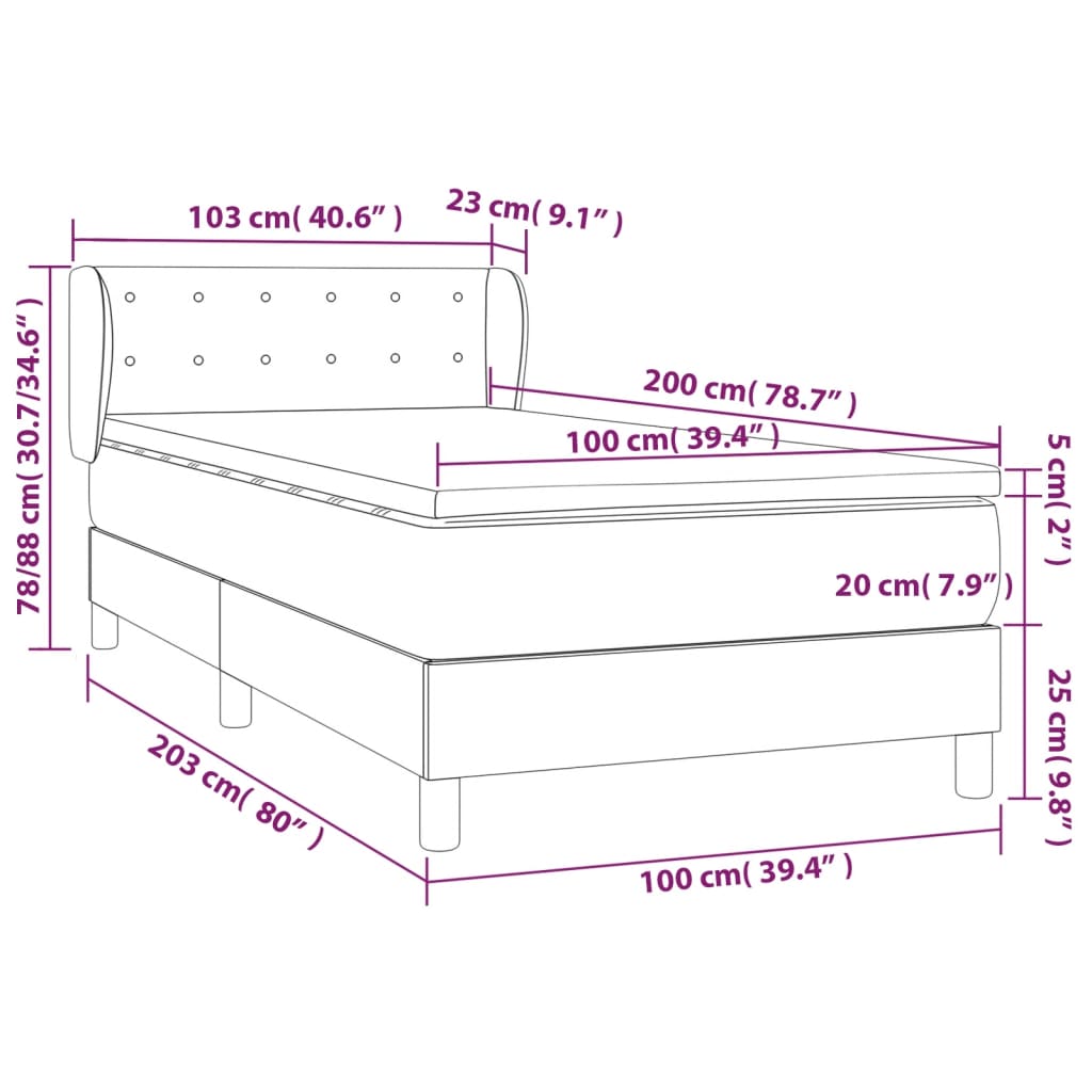 Boxspringbett mit Matratze Creme 100x200 cm Stoff