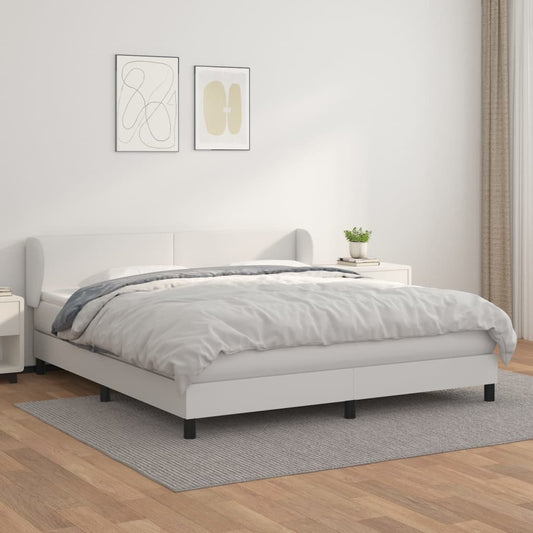 Boxspringbett mit Matratze Weiß 160x200 cm Kunstleder