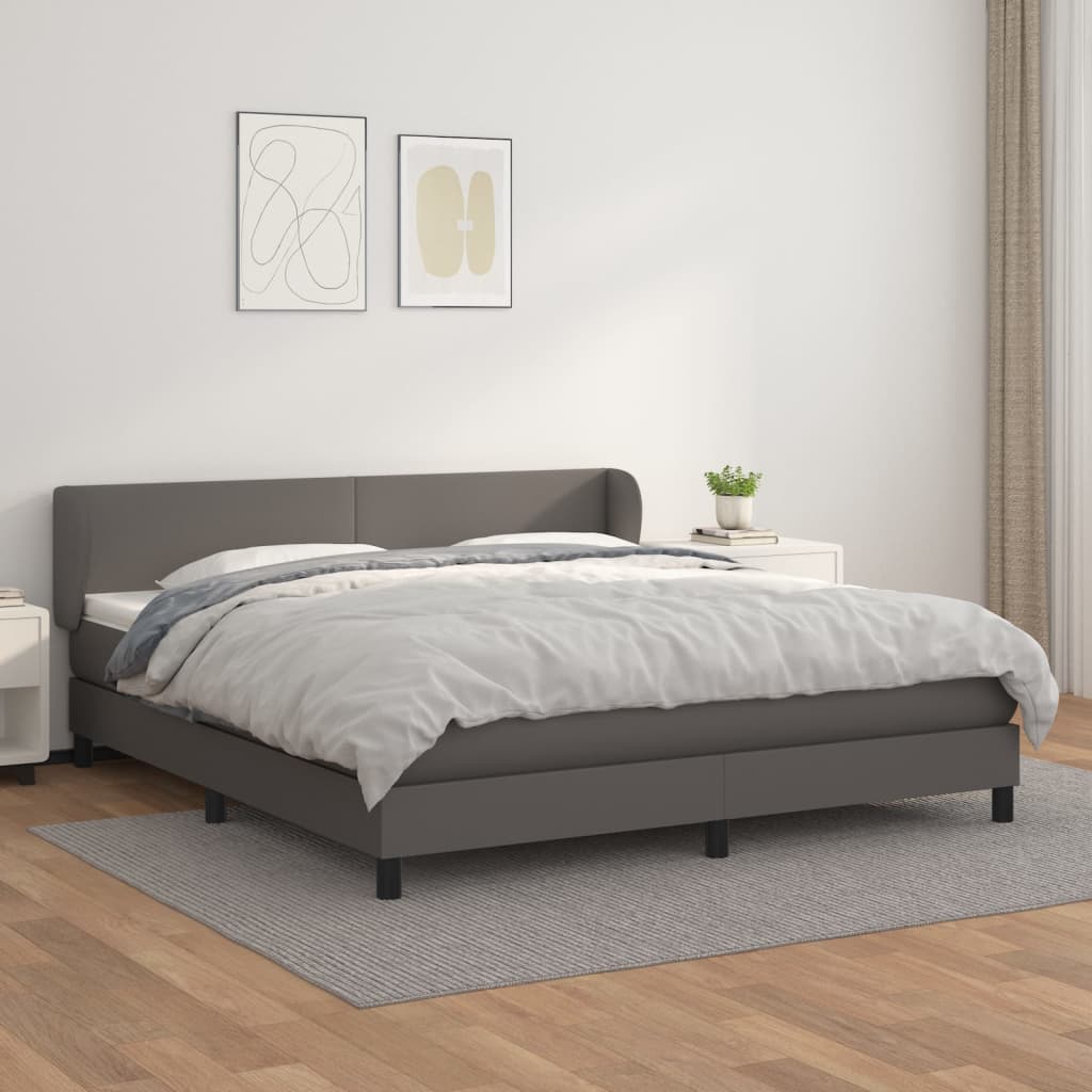 Boxspringbett mit Matratze Grau 160x200 cm Kunstleder