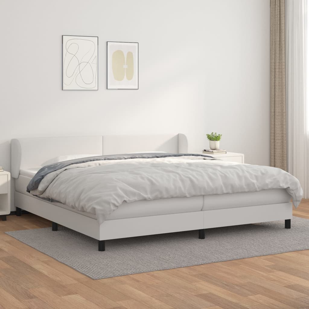 Boxspringbett mit Matratze Weiß 200x200 cm Kunstleder