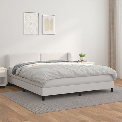 Boxspringbett mit Matratze Weiß 160x200 cm Kunstleder