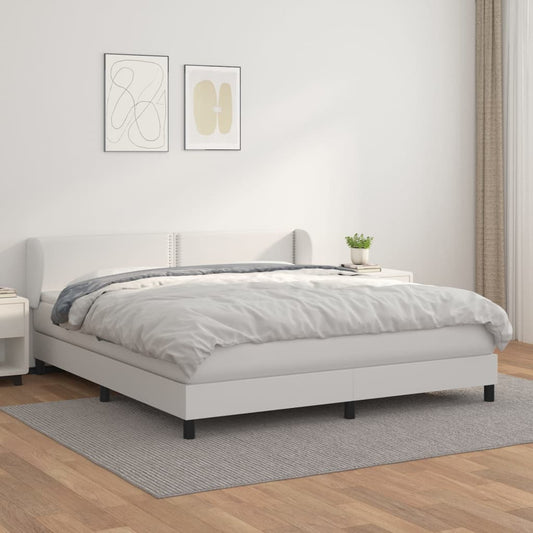 Boxspringbett mit Matratze Weiß 160x200 cm Kunstleder