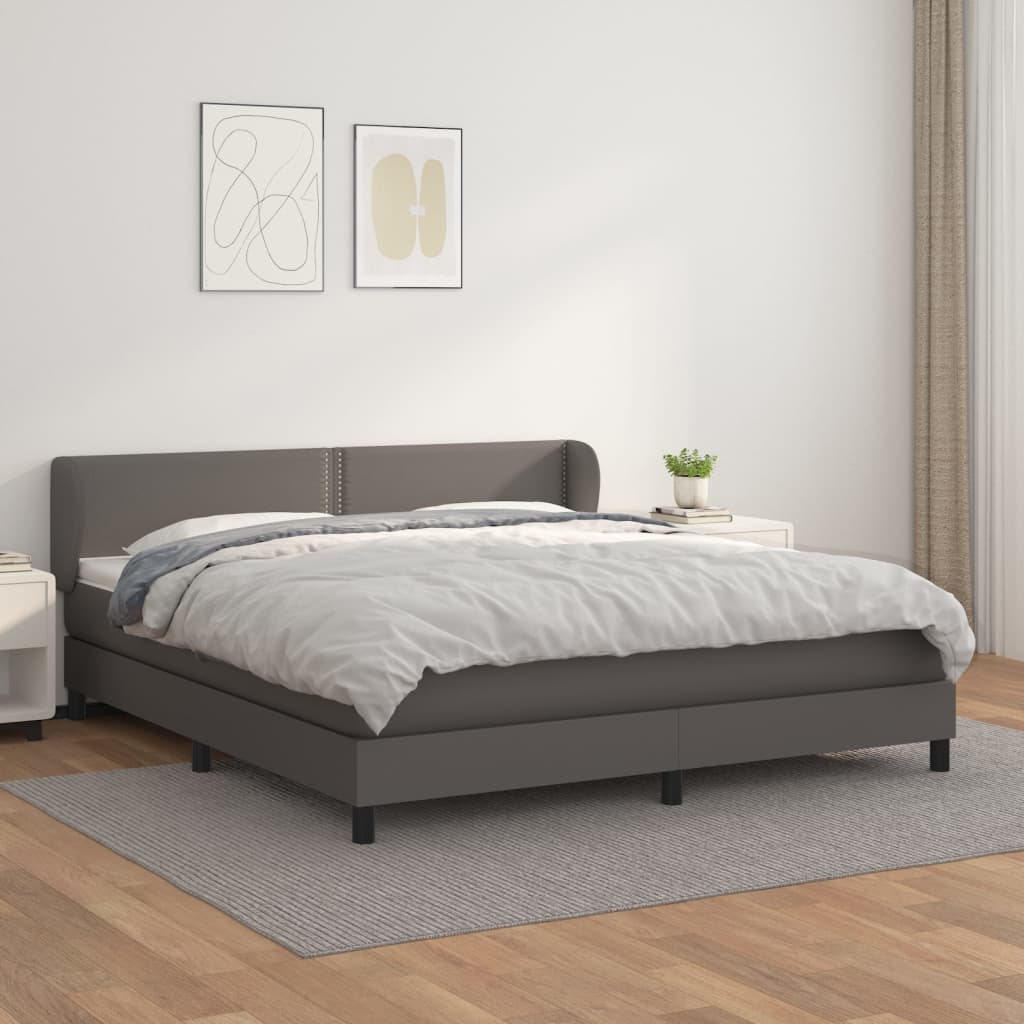 Boxspringbett mit Matratze Grau 160x200 cm Kunstleder