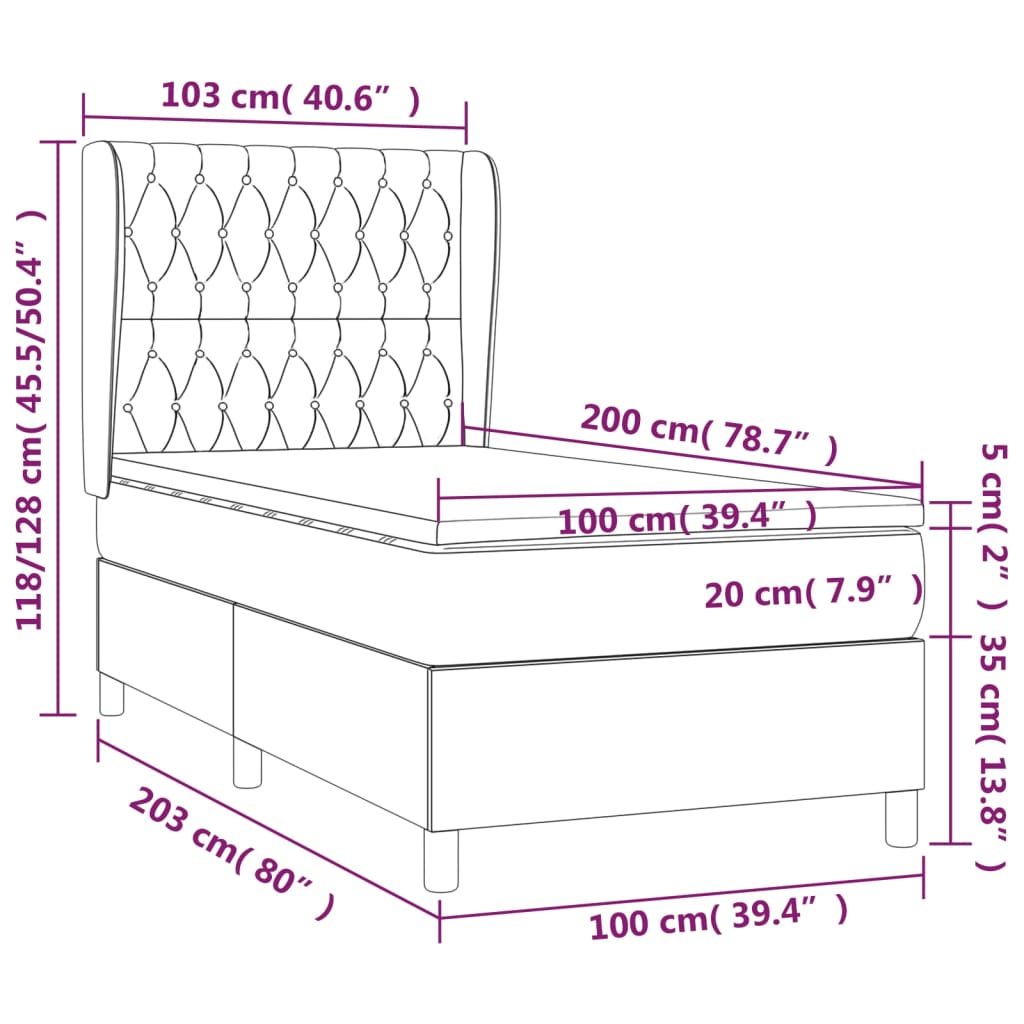 Boxspringbett mit Matratze Blau 100x200 cm Stoff