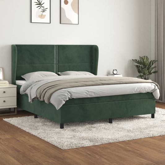 Boxspringbett mit Matratze Dunkelgrün 160x200 cm Samt