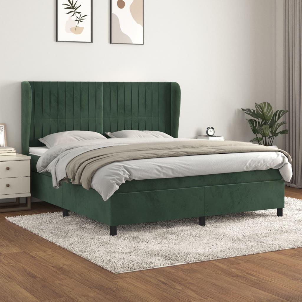 Boxspringbett mit Matratze Dunkelgrün 180x200 cm Samt