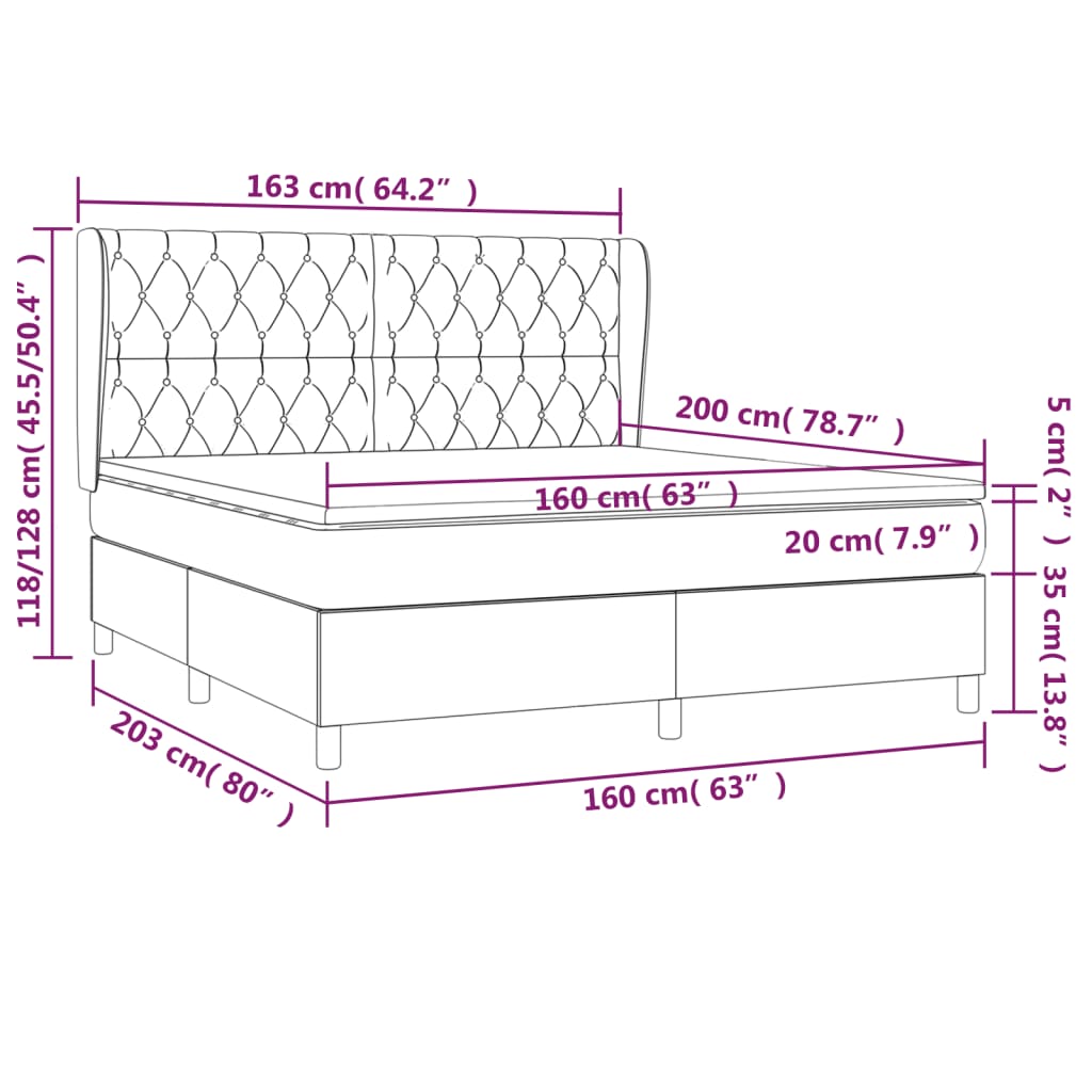 Boxspringbett mit Matratze Dunkelblau 160x200 cm Samt