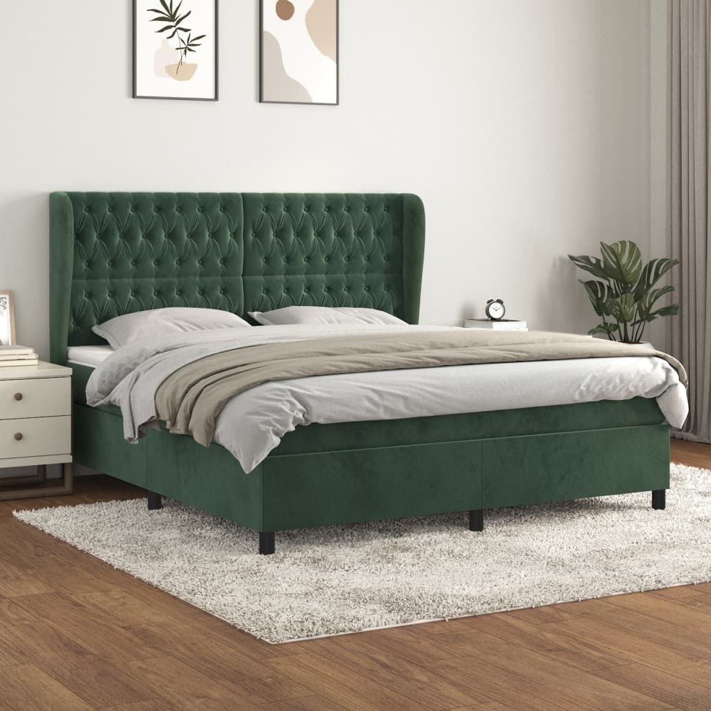 Boxspringbett mit Matratze Dunkelgrün 180x200 cm Samt