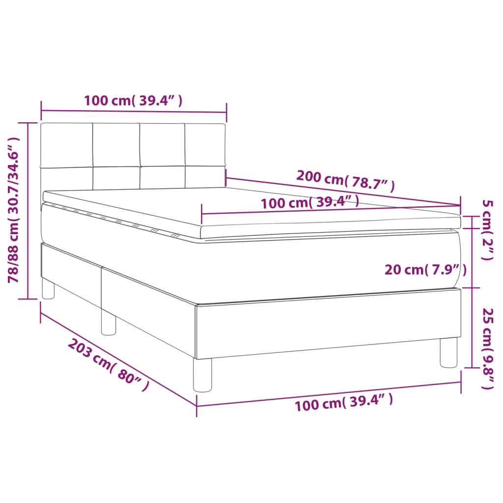 Boxspringbett mit Matratze Dunkelgrau 100x200 cm Stoff