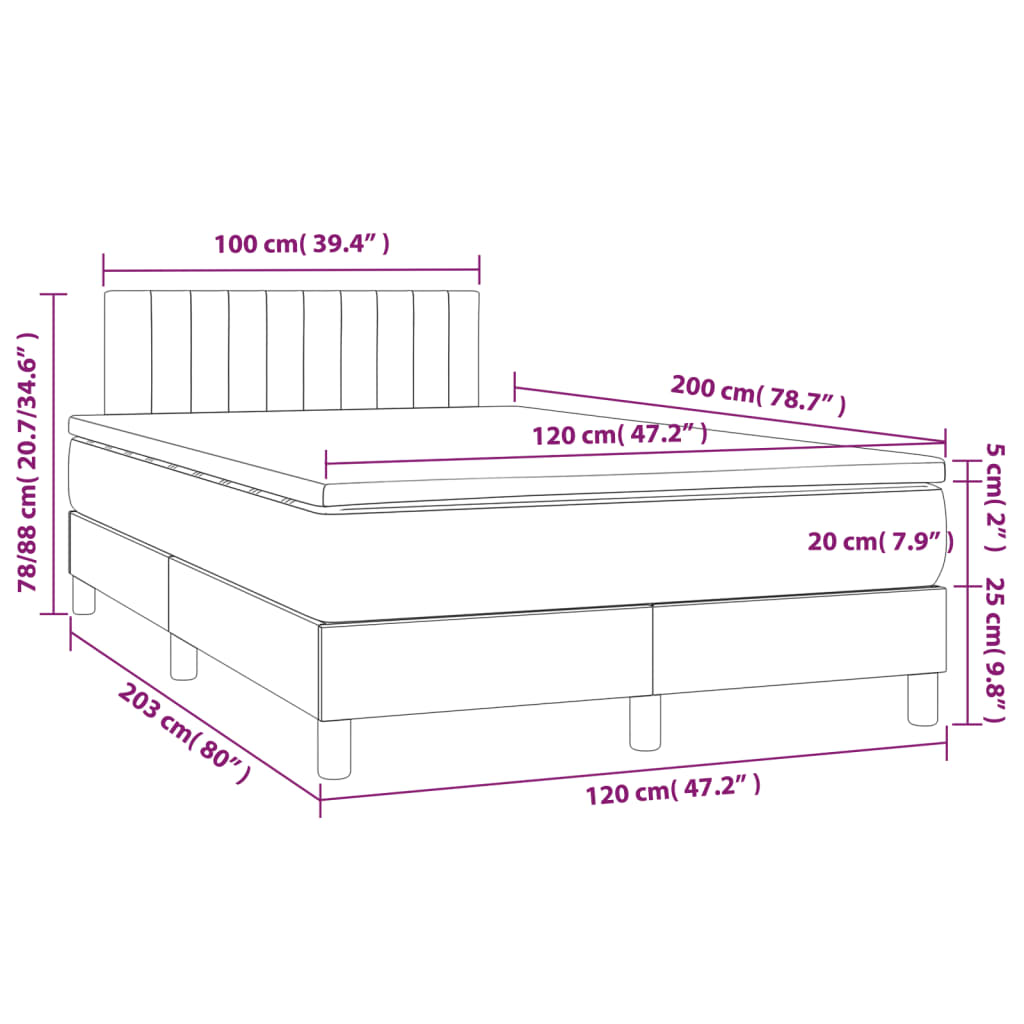 Boxspringbett mit Matratze Blau 120x200 cm Stoff