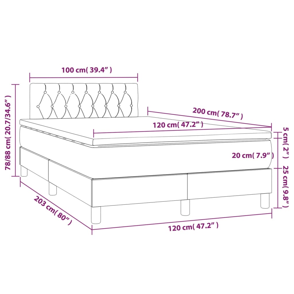 Boxspringbett mit Matratze Schwarz 120x200 cm Stoff