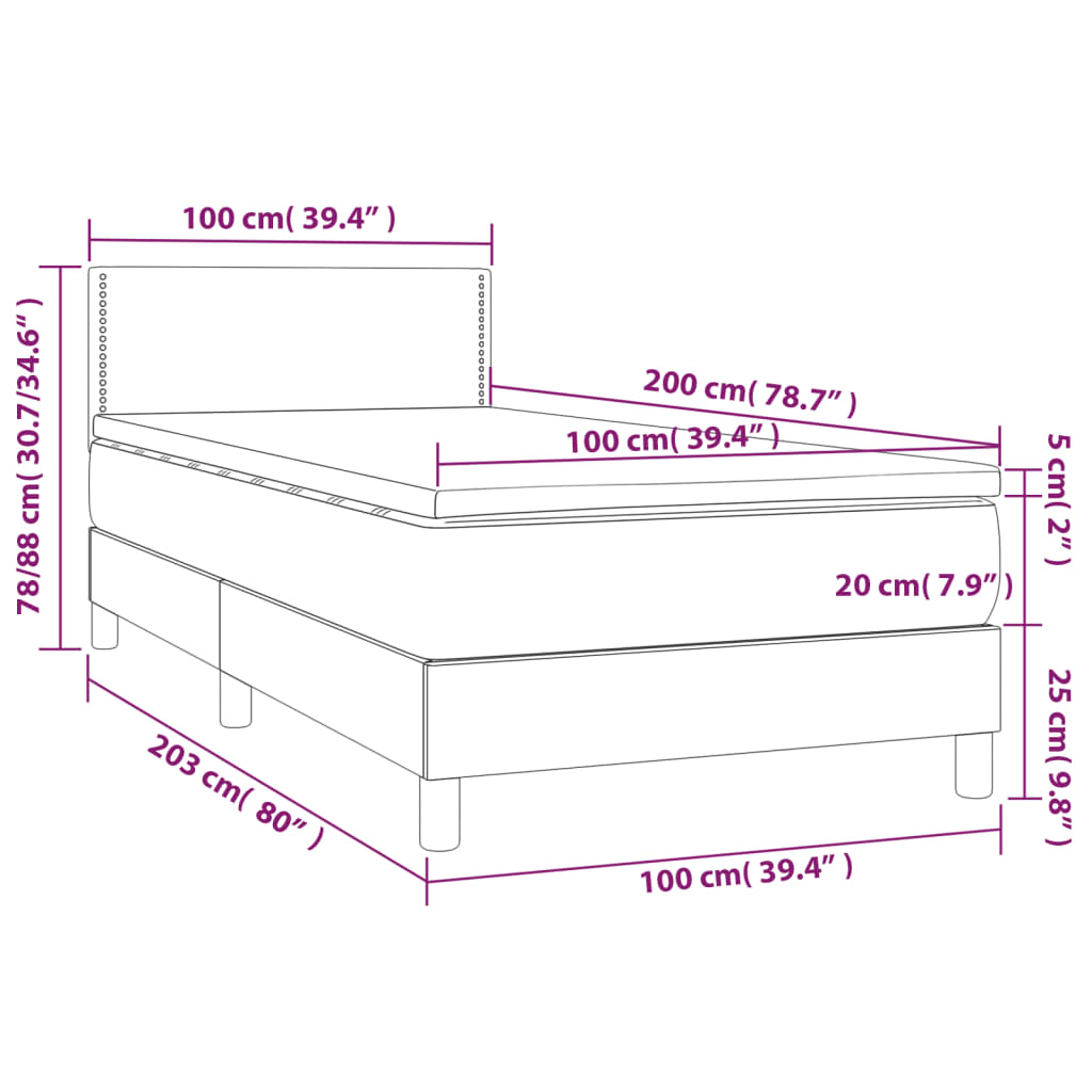 Boxspringbett mit Matratze Dunkelgrau 100x200 cm Stoff