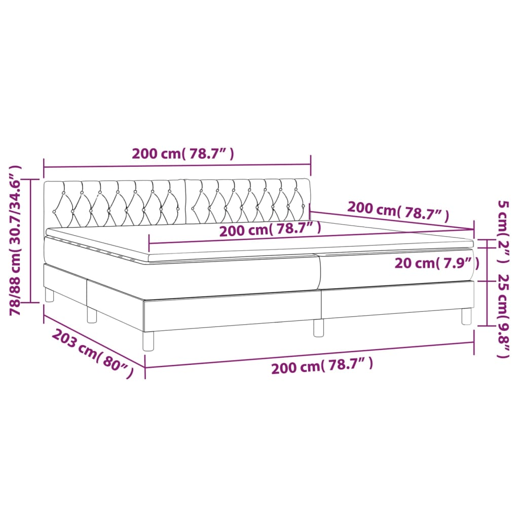 Boxspringbett mit Matratze Dunkelgrau 200x200 cm Stoff