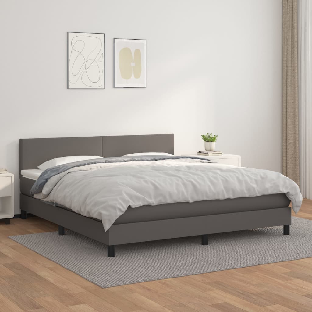 Boxspringbett mit Matratze Grau 160x200 cm Kunstleder