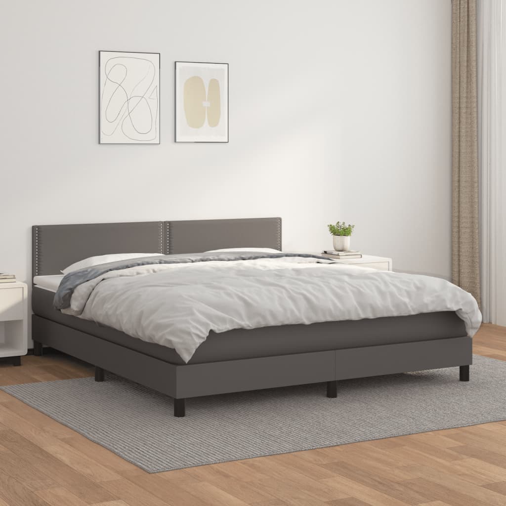 Boxspringbett mit Matratze Grau 160x200 cm Kunstleder